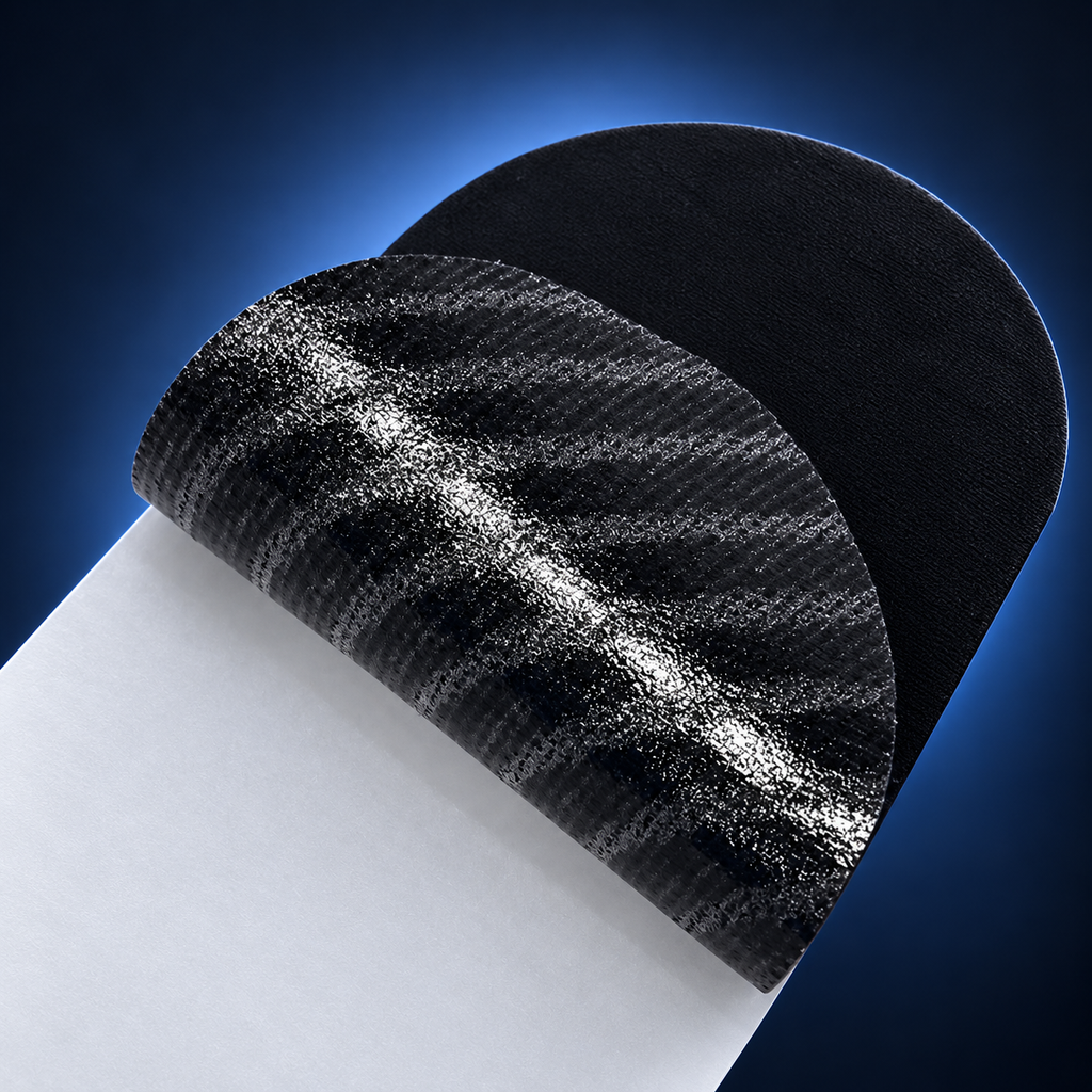 Close-up of a Noctaseal sleep tape strip peeling off its backing, showing the soft fabric texture